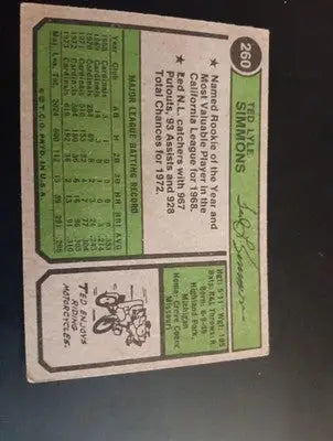 1974 Topps - Ted Simmons #260. SL Cardinals. EX+ - Baseball Card Single