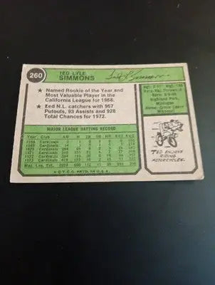 1974 Topps - Ted Simmons #260. SL Cardinals. EX+ - Baseball Card Single