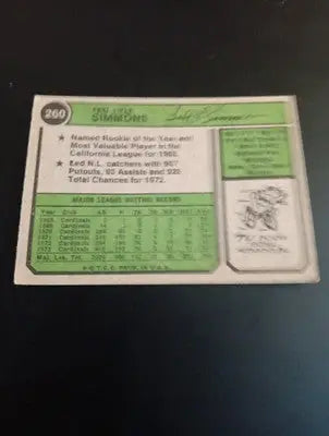 1974 Topps - Ted Simmons #260. SL Cardinals. EX+ - Baseball Card Single