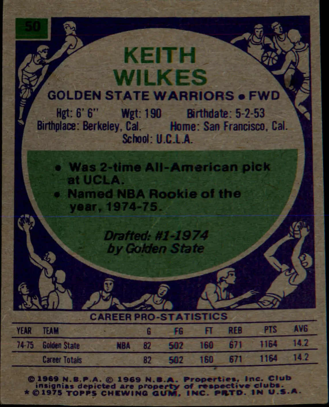 1975-76 Topps #50 Keith Wilkes Rookie Rookie - Basketball Card Single
