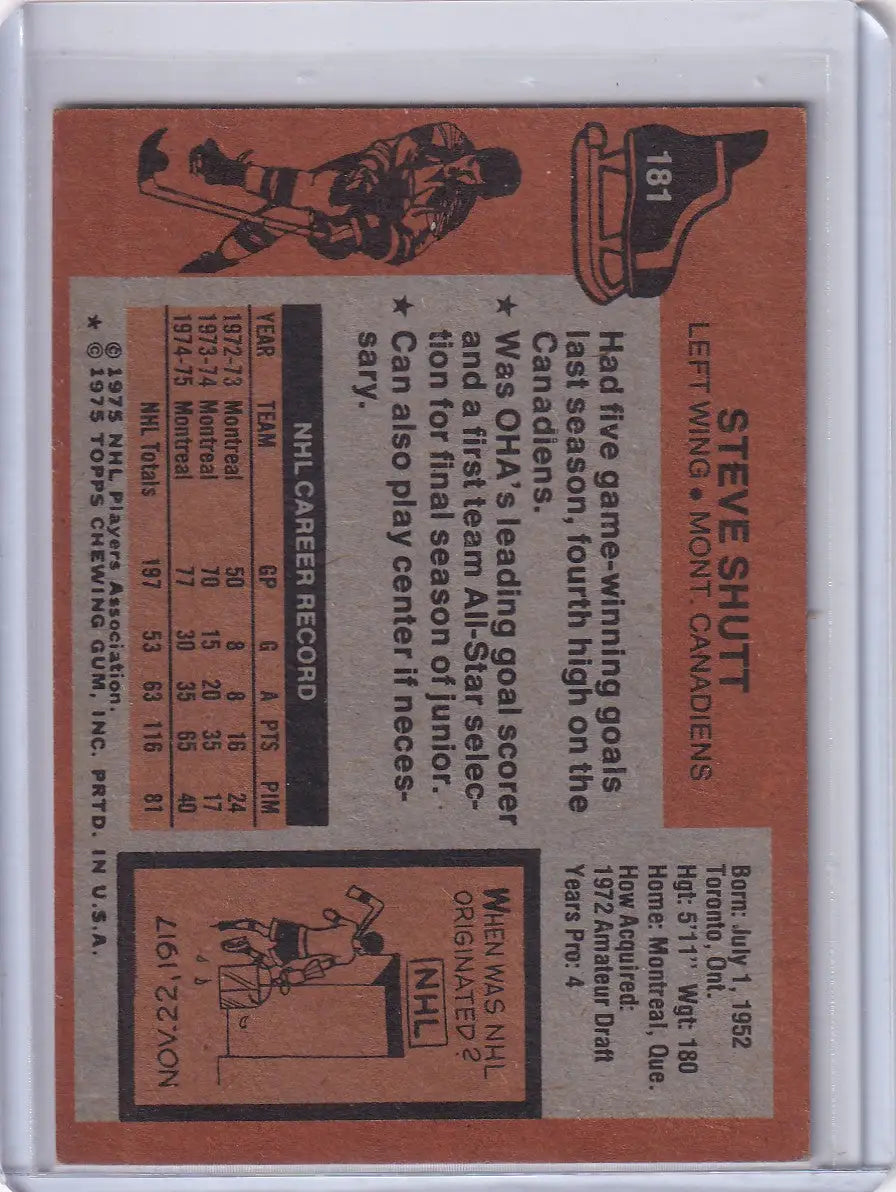 1975-76 Topps Hockey #181 Steve Shutt - Montreal Canadiens