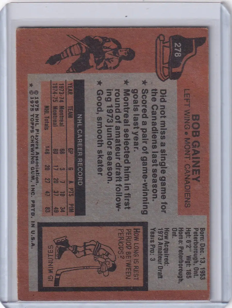 1975-76 Topps Hockey #278 Bob Gainey - Montreal Canadians