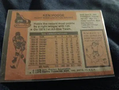 1975-76 Topps - Ken Hodge #215. Boston Bruins. EX - Hockey Card Single