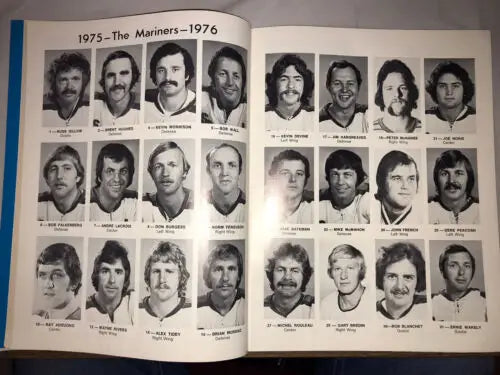 Vintage hockey team yearbook featuring WHA Houston Aeros and San Diego Mariners playoffs