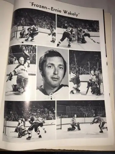 Hockey player Ernie Wakely yearbook page from WHA Houston Aeros San Diego Mariners program
