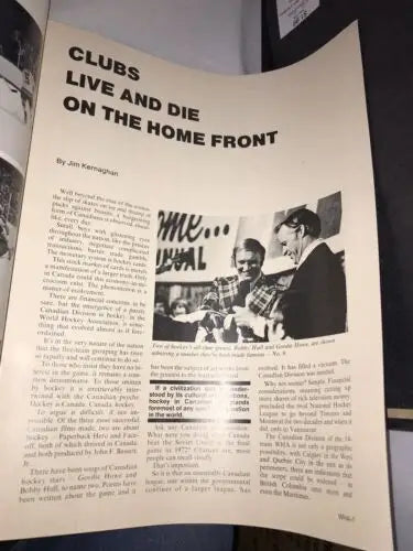 Vintage newspaper article featuring WHA Houston Aeros and San Diego Mariners playoffs program