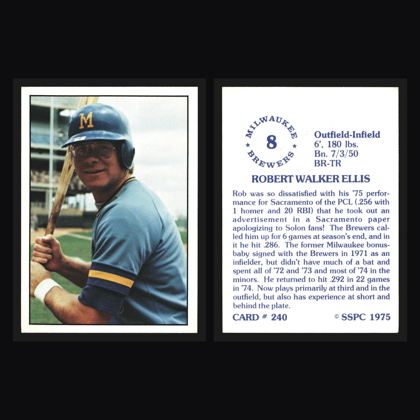 1975 SSPC #240 Rob Ellis Milwaukee Brewers - Baseball Card Single
