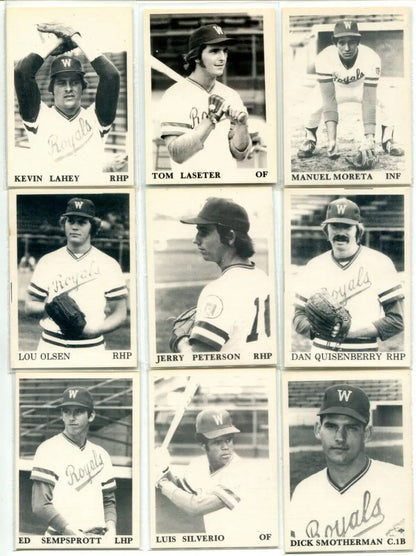 Vintage baseball cards featuring Dan Quisenberry and Willie Wilson from the 1975 TCMA set