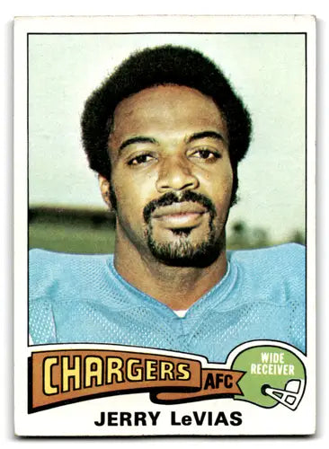 Vintage football trading card of Jerry Levias with original gloss from 1975 Topps Chargers