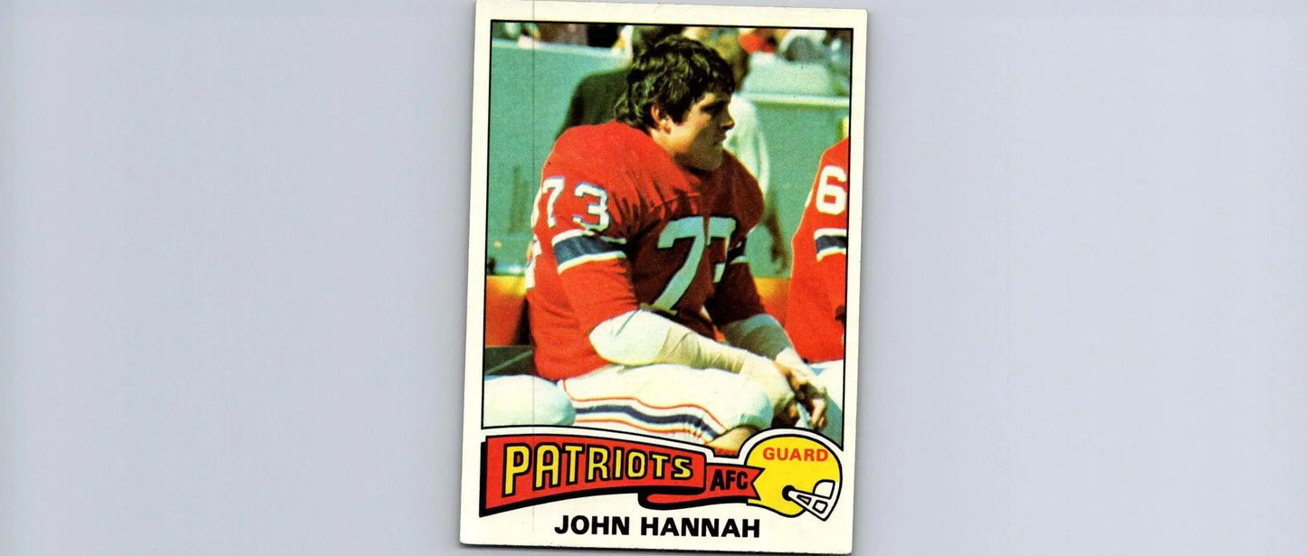 1975 Topps #318 John Hannah trading card showcasing vintage football collectibles