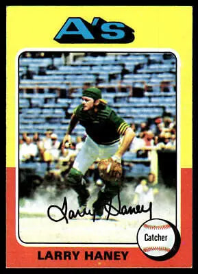 1975 Topps #626 Larry Haney baseball card featuring the player in action