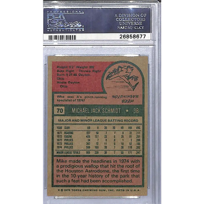 1975 Topps #70 Mike Schmidt PSA 5 EX Philadelphia Phillies  Image 2