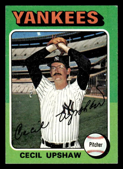 1970s New York Yankees Cecil Upshaw baseball card from 1975 Topps #92 featuring pitcher