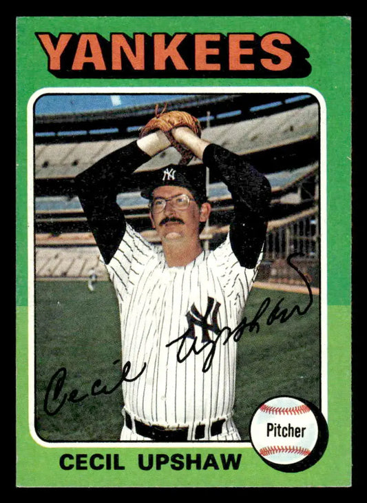 1970s New York Yankees Cecil Upshaw baseball card from 1975 Topps #92 featuring pitcher