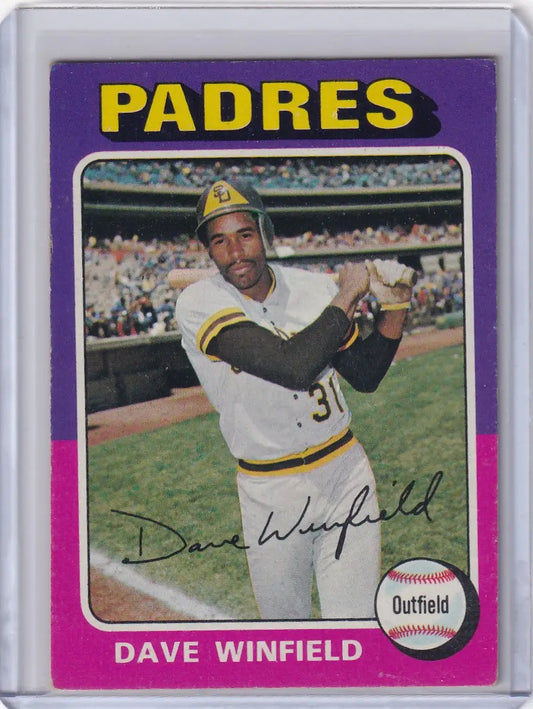 Vintage 1975 Topps Baseball card of Dave Winfield in a San Diego Padres uniform