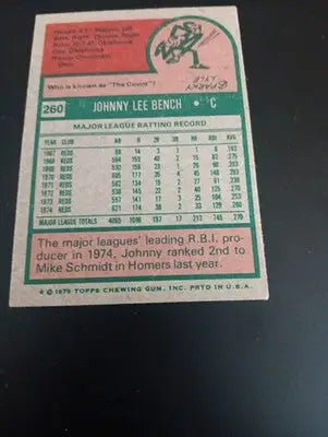 1975 Topps - Johnny Bench #260. Cincinnati Reds. VG+