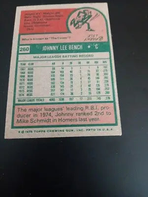 1975 Topps - Johnny Bench #260. Cincinnati Reds. VG+