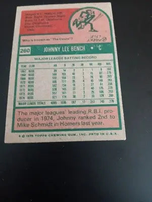 1975 Topps - Johnny Bench #260. Cincinnati Reds. VG+