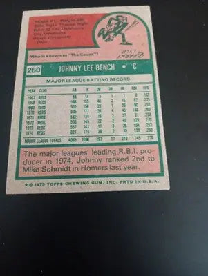 1975 Topps - Johnny Bench #260. Cincinnati Reds. VG+