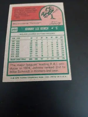 1975 Topps - Johnny Bench #260. Cincinnati Reds. VG+