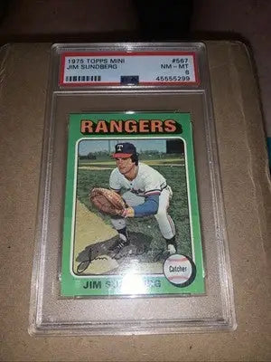 1975 Topps Mini #567 Jim Sundberg PSA 8 Texas Rangers RC Rookie - Baseball Card Single