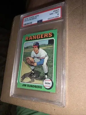 1975 Topps Mini #567 Jim Sundberg PSA 8 Texas Rangers RC Rookie - Baseball Card Single