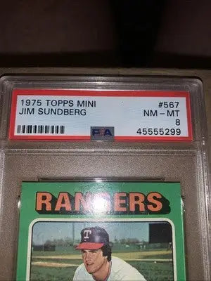 1975 Topps Mini #567 Jim Sundberg PSA 8 Texas Rangers RC Rookie - Baseball Card Single