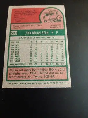 1975 Topps - Nolan Ryan #500. California Angels. corner edge wear. VG+ - Baseball Card Single