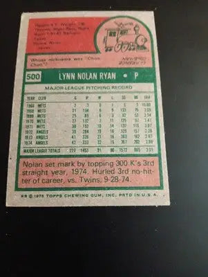 1975 Topps - Nolan Ryan #500. California Angels. corner edge wear. VG+ - Baseball Card Single