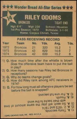 1975 Wonder Bread #14 Riley Odoms - Football Card Single
