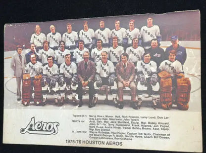 Vintage Houston Aeros hockey team photo from Aeros Media Guide 1976-77 Yearbook