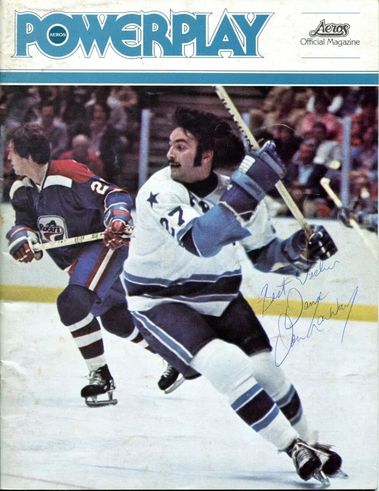 Hockey magazine cover featuring Houston Aeros, Gordie Howe, and Don Larway autographs