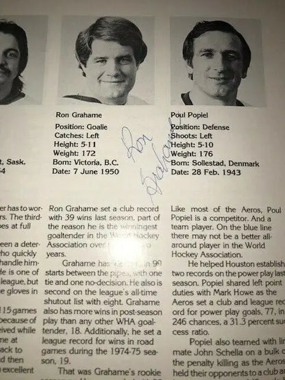 Autographed profiles of Gordie Howe and Don Larway in 1976-77 Houston Aeros program