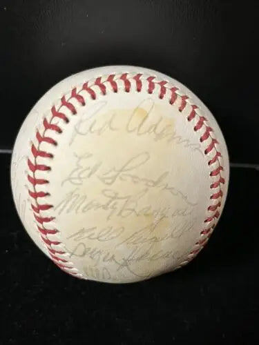Autographed 1976 LA Dodgers baseball with Steve Garvey signatures, a gem for trading cards