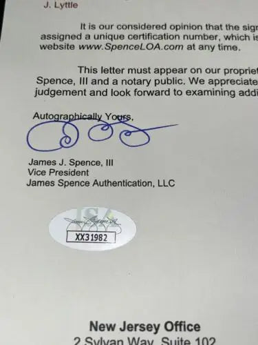 Authentication letter for 1976 LA Dodgers signed baseball featuring Steve Garvey