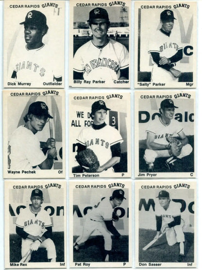 Vintage Cedar Rapids Giants baseball cards featuring Steve Grimes and Mark Woodbrey