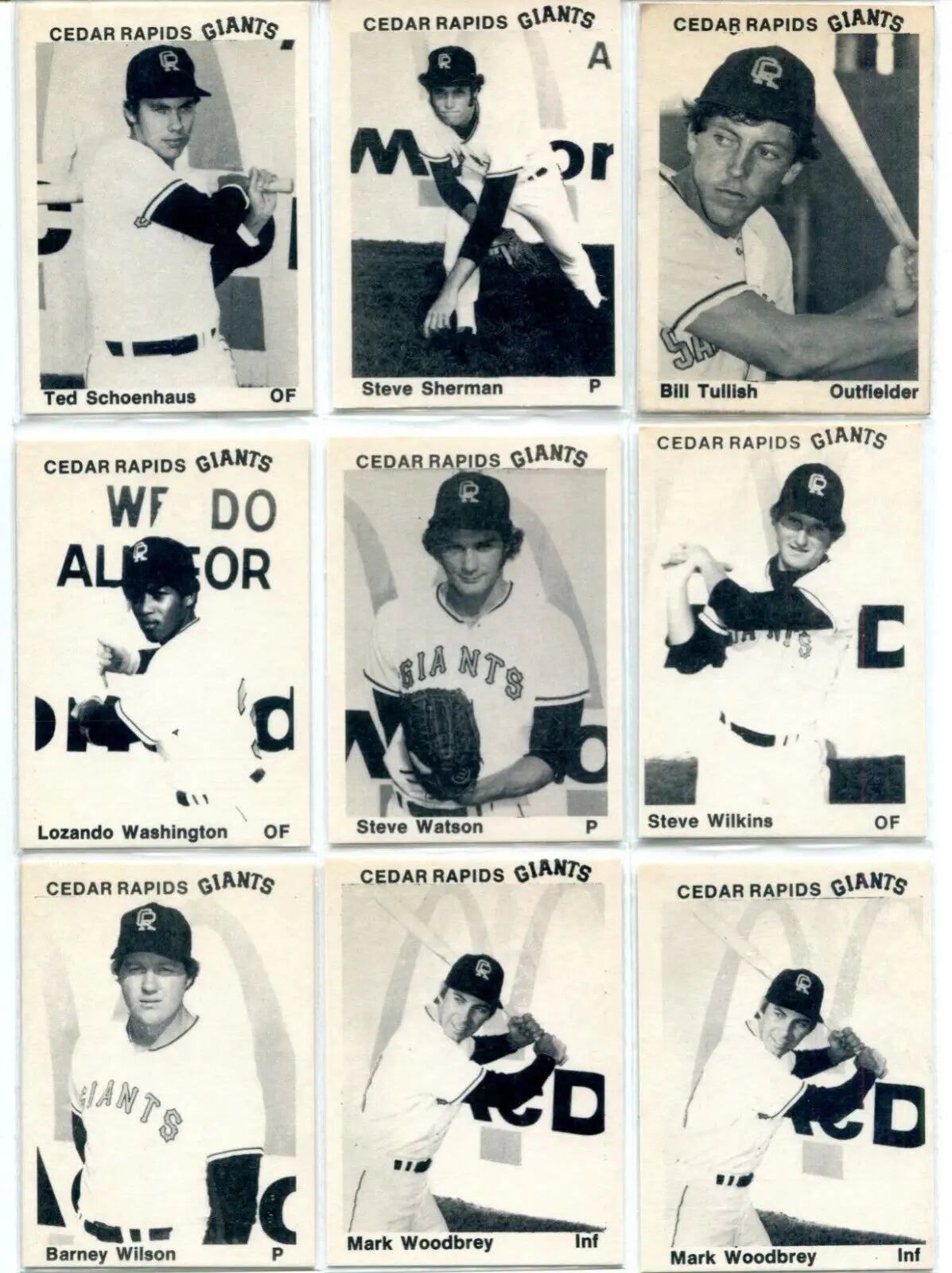 Vintage Baseball Cards from TCMA Cedar Rapids featuring Steve Grimes and Mark Woodbrey