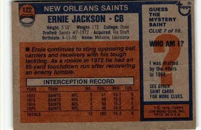 Vintage Ernie Jackson football card from 1976 Topps #122 featuring Orleans Saints player