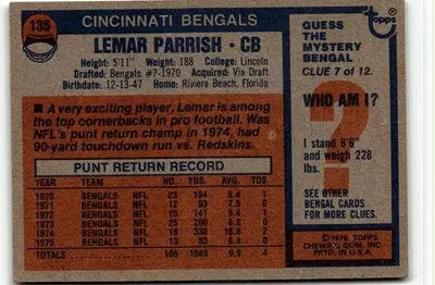 1976 Topps #135 Lemar Parrish - Football Card Single