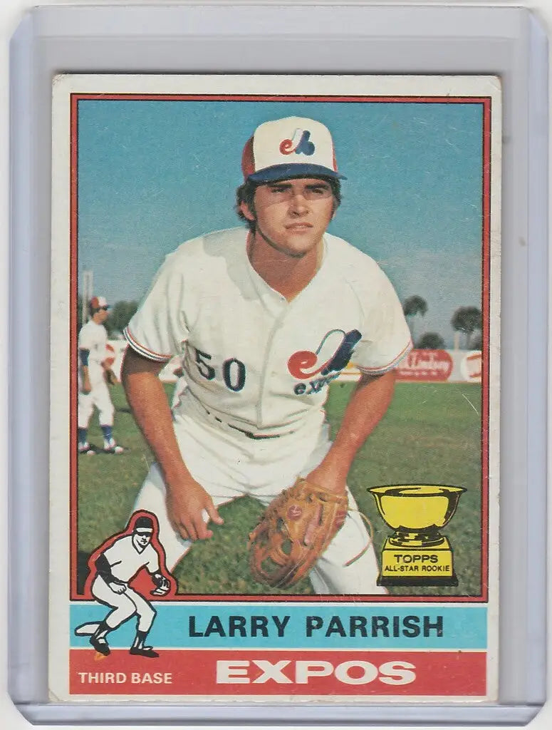 Baseball card of Larry Parrish in pitching stance for Montreal Expos EXMT