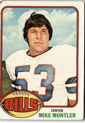 Vintage football trading card of Mike Montler from the Buffalo Bills 1976 Topps #142