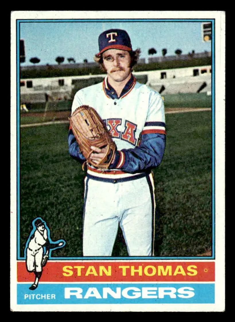 Vintage baseball card of Stan Thomas, Texas Rangers pitcher from 1976 Topps #148