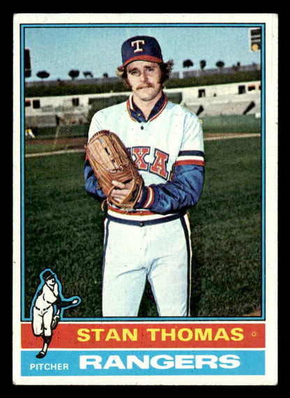 Vintage baseball card of Stan Thomas, Texas Rangers pitcher from 1976 Topps #148