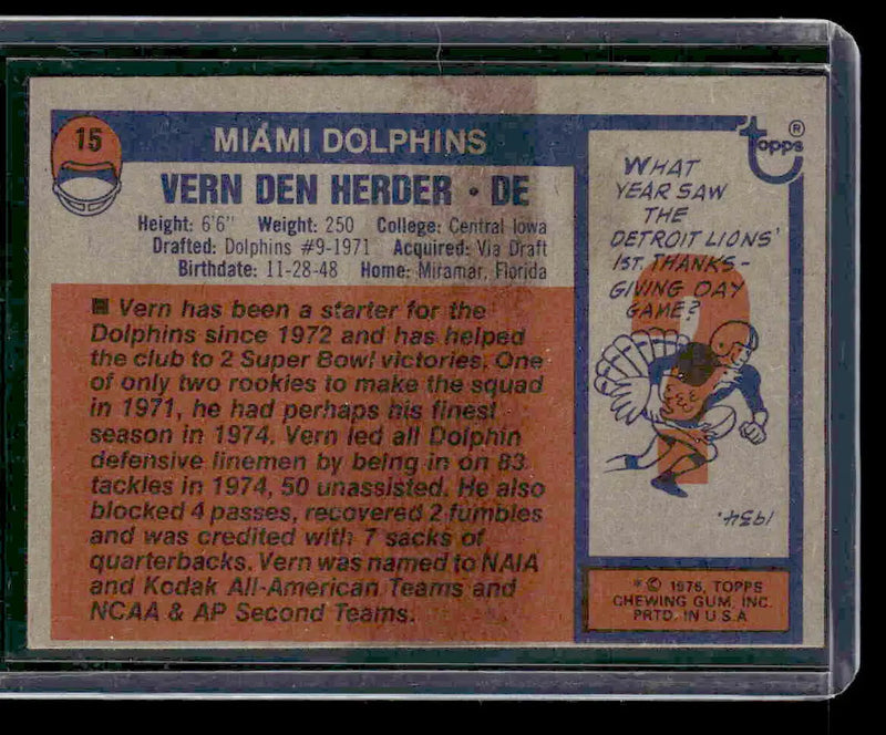 1976 Topps #15 Vern Den Herder - Football Card Single