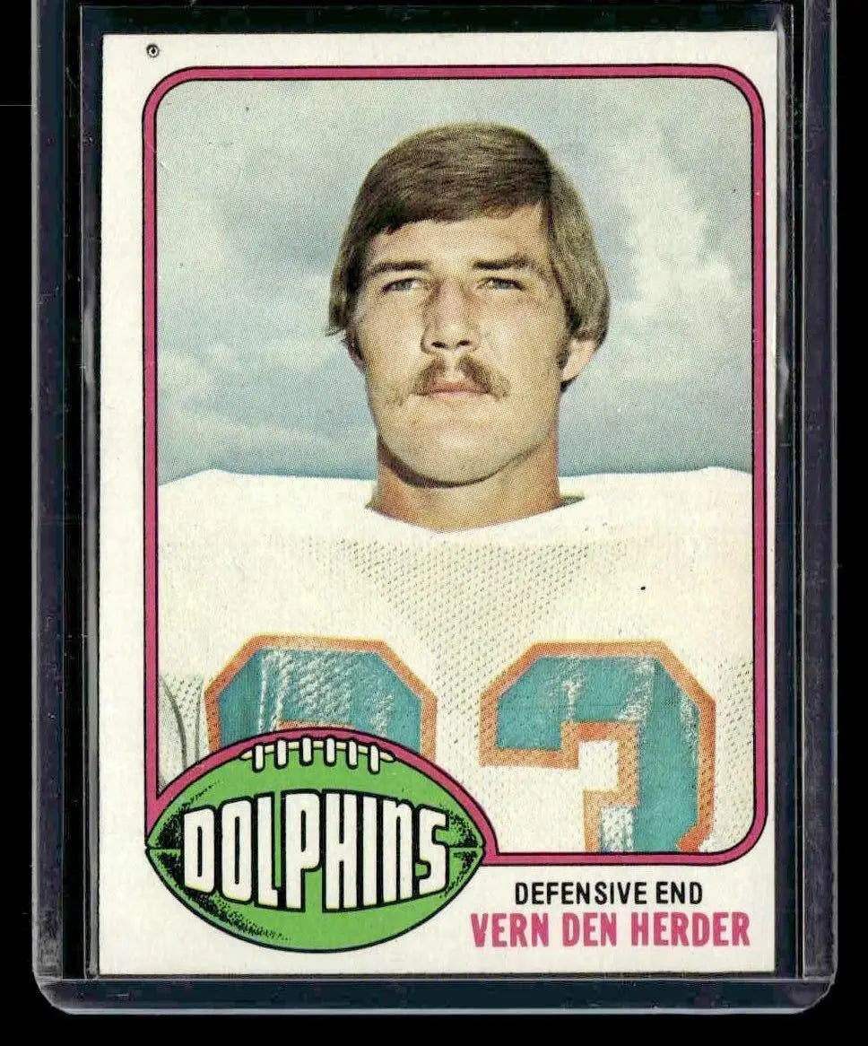 Vintage football trading card of Vern Den Herder from 1976 Topps #15 featuring Vern Den Herder
