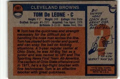 1976 Topps #187 Tom DeLeone - Football Card Single