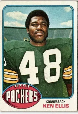 Vintage Ken Ellis football card from 1976 Topps featuring Green Bay Packers memorabilia