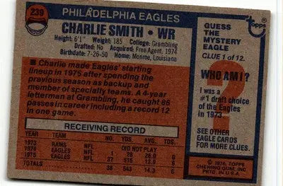 Charlie Smith Philadelphia Eagles football card from 1976 Topps #239