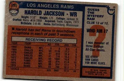 Harold Jackson football card featuring Los Angeles Rams from 1976 Topps #285