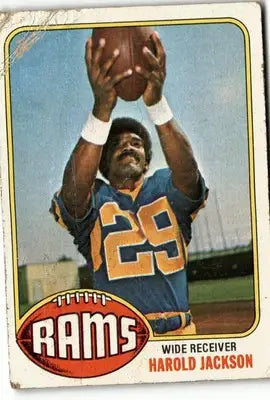 Vintage Harold Jackson football card featuring Los Angeles Rams from 1976 Topps #285